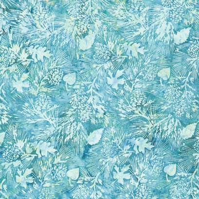 Maple Island Batiks - Pine Leaves Teal Yardage