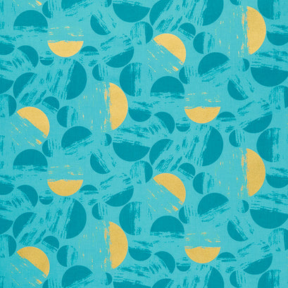 Brushy - Circles Turquoise Metallic Yardage