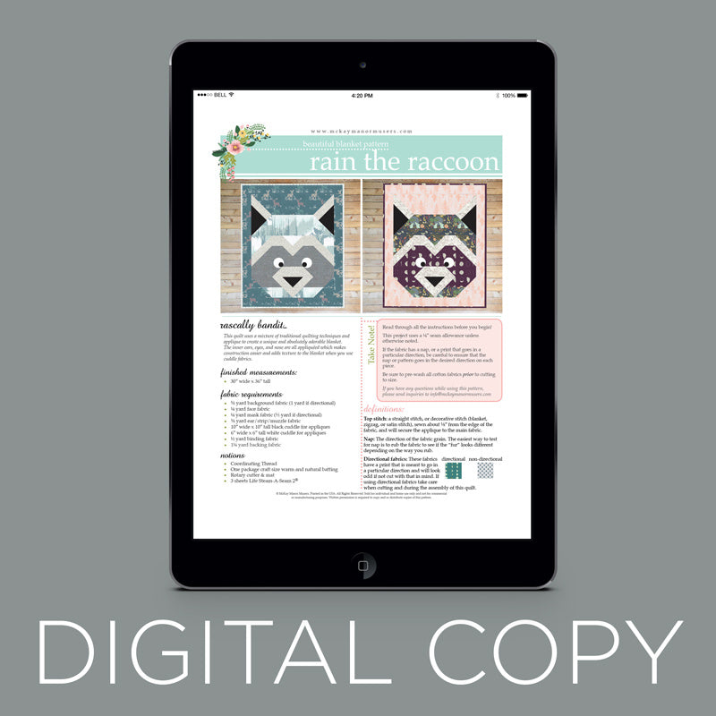 Digital Download - Rain the Raccoon Quilt Pattern Primary Image