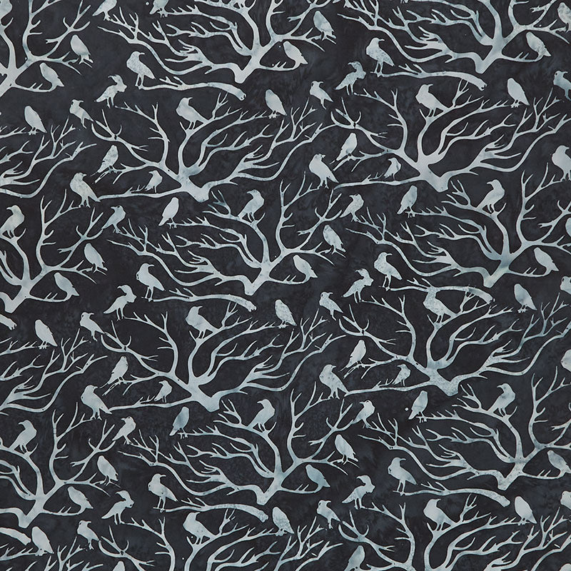 Stargazer Pumpkin Batiks - Raven on Trees Black Yardage Primary Image
