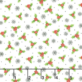 Santa's Tree Farm - Holly Toss White Multi Yardage