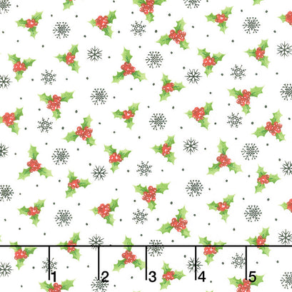 Santa's Tree Farm - Holly Toss White Multi Yardage