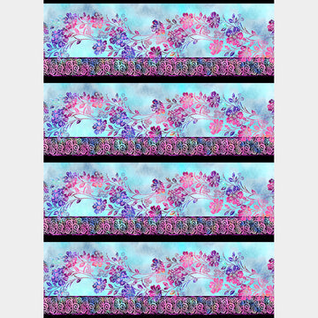 Impressions - Floral Border Stripe Magenta Yardage Alternative View #1