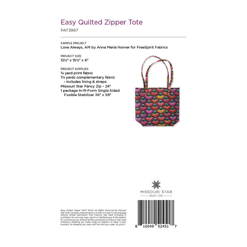 Easy Quilted Zipper Tote Pattern by Missouri Star