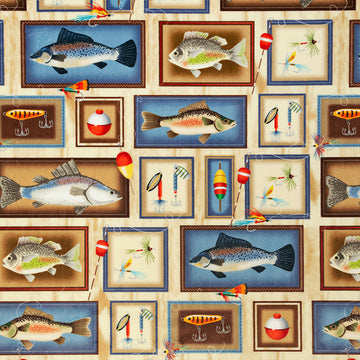 Cuddle® Prints - Gone Fishing Tan Digitally Printed Yardage Primary Image