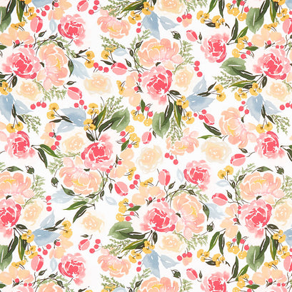 Mon Cheri - Floral White Yardage