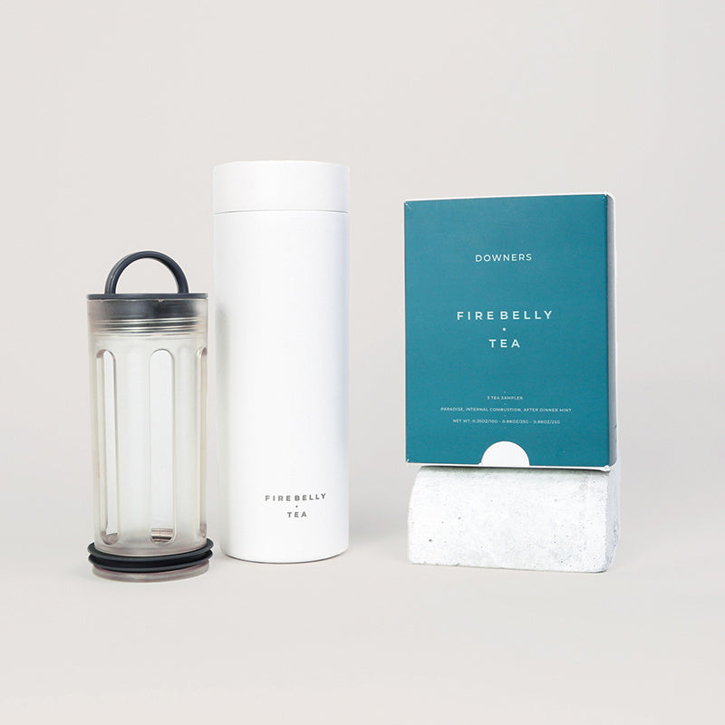 Movers & Shakers (travel mug+Downers 3-tea sampler ) Bundle - White Primary Image