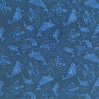 Paradise Bay - Sea Silhouettes Navy Yardage