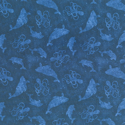 Paradise Bay - Sea Silhouettes Navy Yardage