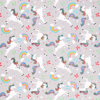 Comfy Flannel® - Unicorn & Rainbows Gray Yardage