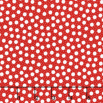 Red Dot Green Dash - Snow Storm Red Yardage