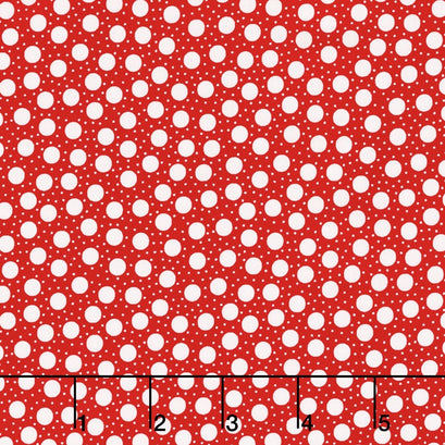 Red Dot Green Dash - Snow Storm Red Yardage