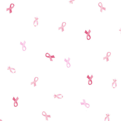 Strength in Pink - Ribbons White Yardage