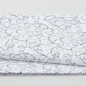 Needle & Thread - Threaded Lines & Needle Black on White 108" Wide 3 Yard Cut