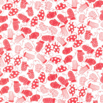 Bundle-Up - Mittens White Red Yardage