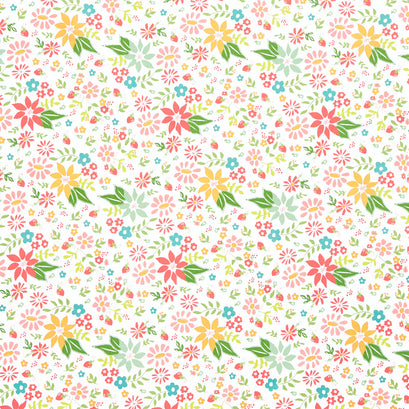 Strawberry Lemonade - Strawberry Blossoms Cloud Yardage