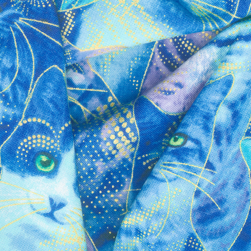 Bijoux - Packed Cats Blue Metallic Yardage Alternative View #1