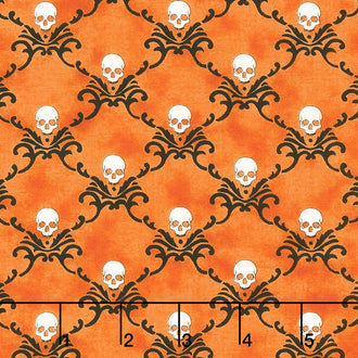 Eerily Elegant - Skull Trellis Vintage Pumpkin Yardage