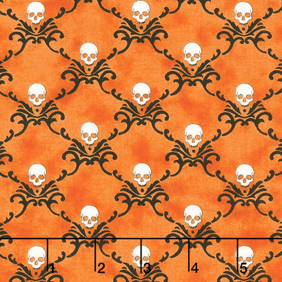 Eerily Elegant - Skull Trellis Vintage Pumpkin Yardage