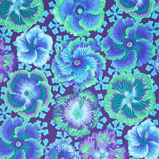 Kaffe Fassett Collective - August 2023 - Cool ColorwayFloating Hibiscus Blue Yardage Primary Image