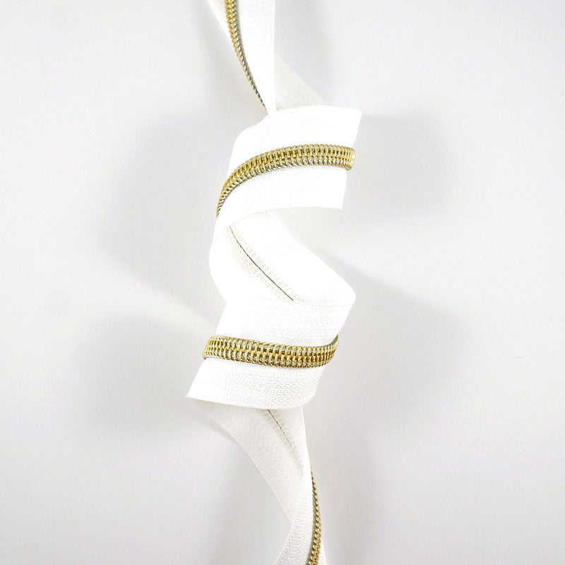 Emmaline #5 Zippers-by-the-Yard - White with Gold Primary Image
