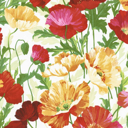 Full Bloom - Packed Poppies Multi on White Yardage