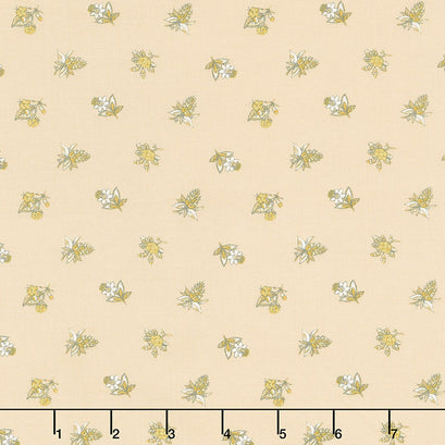 Eliza - Spaced Floral Latte Metallic Yardage