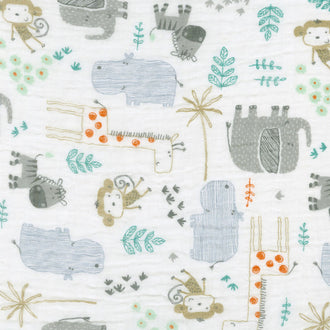 Embrace - Double Gauze Zoo Escape Steel Yardage