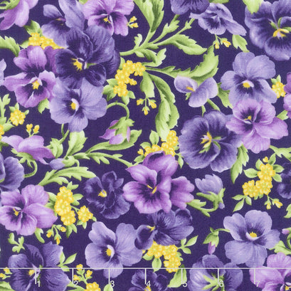 Emma's Garden - Packed Pansies Dark Purple Yardage