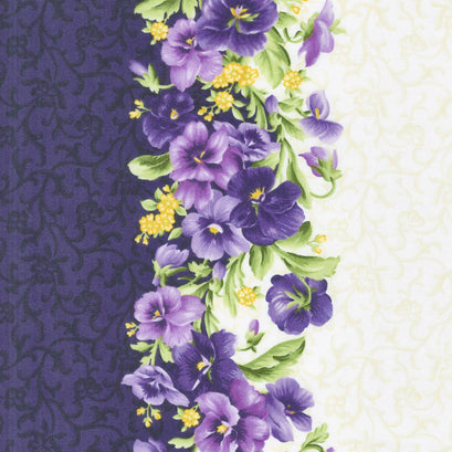 Emma's Garden - Pansy Stripe Purple & Cream Yardage