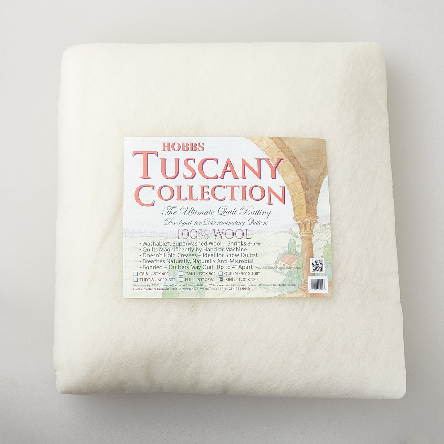 Hobbs Tuscany 100% Wool Batting - King 120" x 120" Primary Image