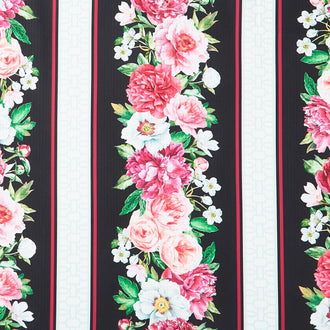 Blush - Floral Border Stripe Black Multi Yardage