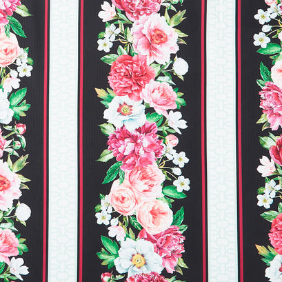 Blush - Floral Border Stripe Black Multi Yardage