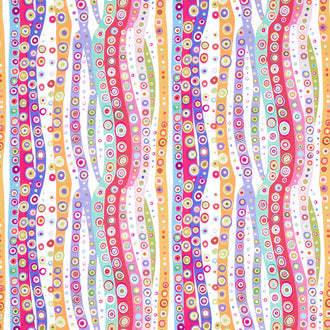 In Motion Wavy Stripe With Small Circles - White Multi Yardage