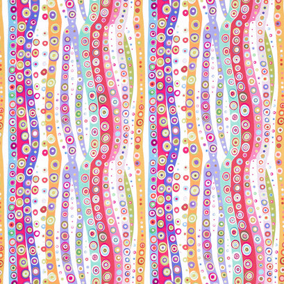 In Motion Wavy Stripe With Small Circles - White Multi Yardage