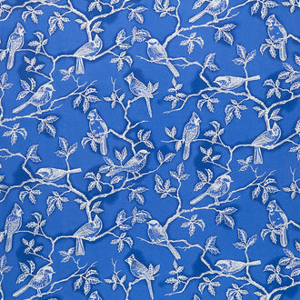 Holiday Flourish Blue - Birds Blue Metallic Yardage