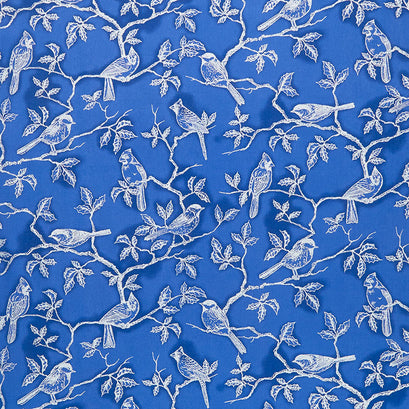 Holiday Flourish Blue - Birds Blue Metallic Yardage