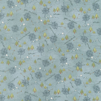 The Mountains are Calling - Mixed Media Mountain Trail Teal Flannel Yardage