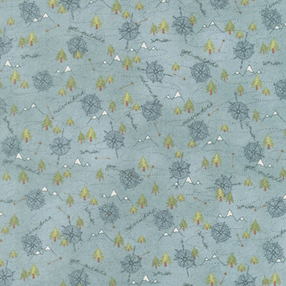 The Mountains are Calling - Mixed Media Mountain Trail Teal Flannel Yardage