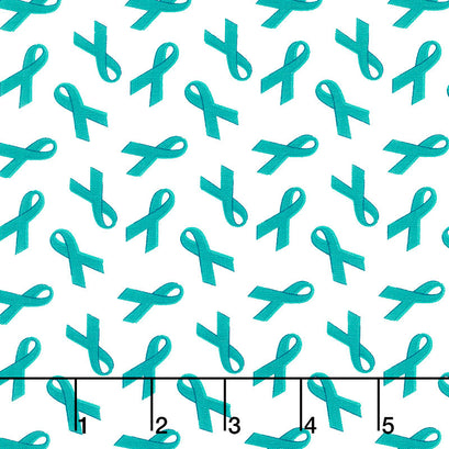 Inspiration Collection for Ovarian Cancer - Ovarian Cancer Ribbon Teal Metallic Yardage