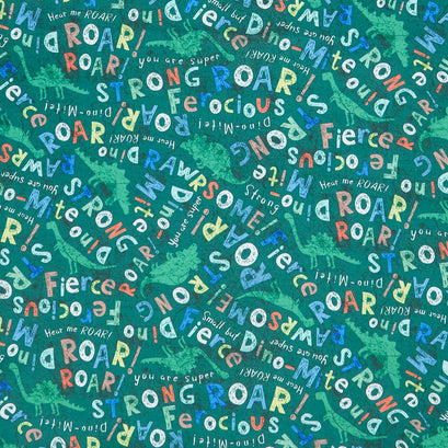 Dino-Mite - Dinosaur And Words Green Yardage