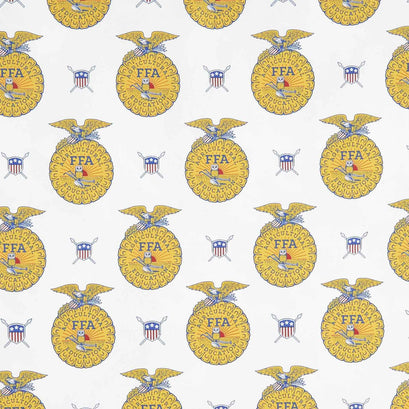 FFA Forever Blue - FFA Emblems Off White Yardage