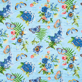 Something Blue - Feature Floral Light Blue Multi Yardage