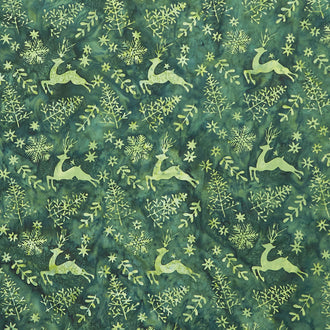 Holiday At Home Batiks - Deer Green Pineneedle Yardage