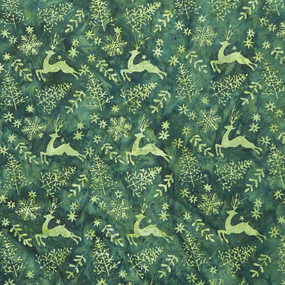 Holiday At Home Batiks - Deer Green Pineneedle Yardage