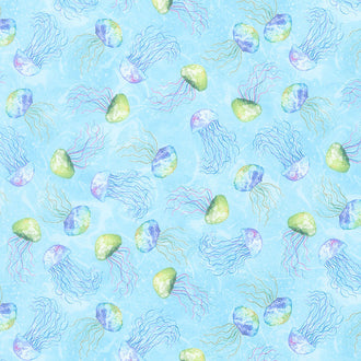 Paradise Bay - Jellyfish Toss Light Blue Yardage