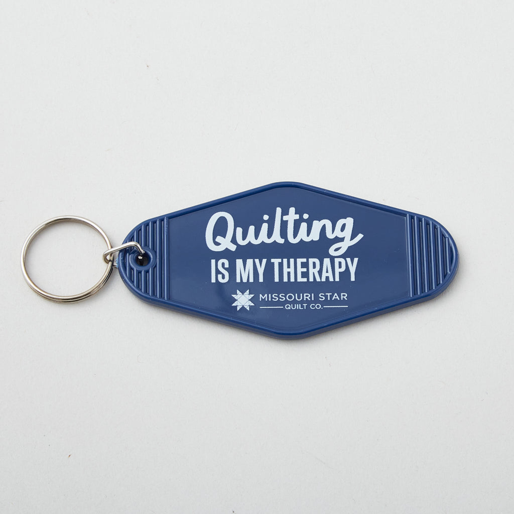 Vintage Motel Keychain: Quilting is My Therapy - Navy Primary Image