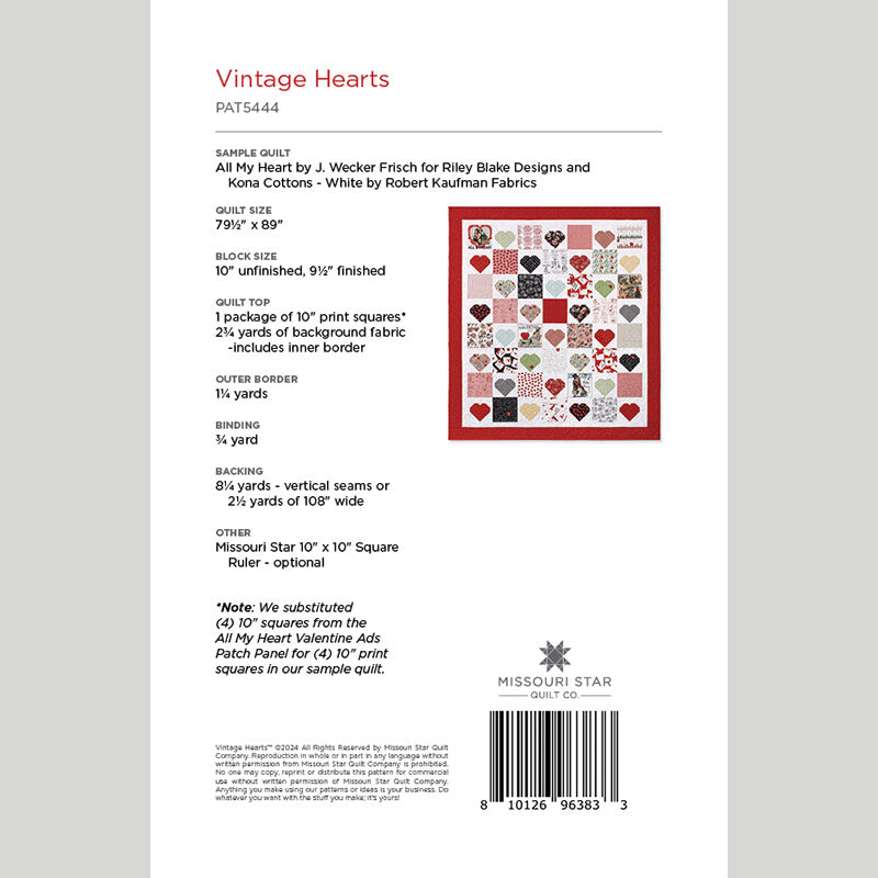 Digital Download - Vintage Hearts Quilt Pattern by Missouri Star Alternative View #1