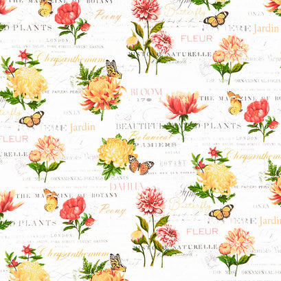 Morning Blossom - Mid Scale Floral White Multi Yardage