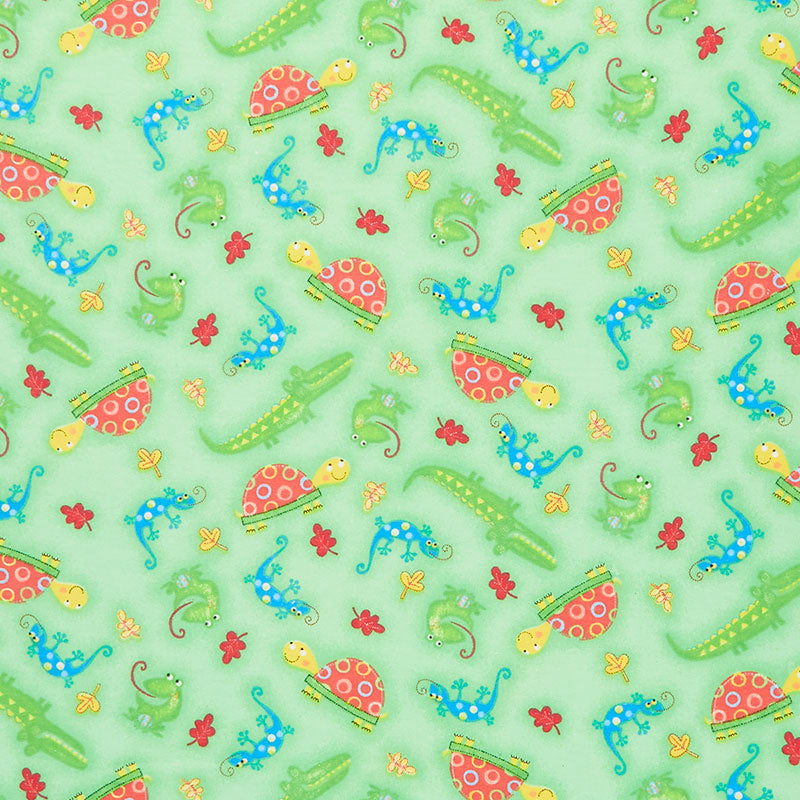 Comfy Flannel® - Frogs, Turtles, Alligators & More Green Yardage Primary Image